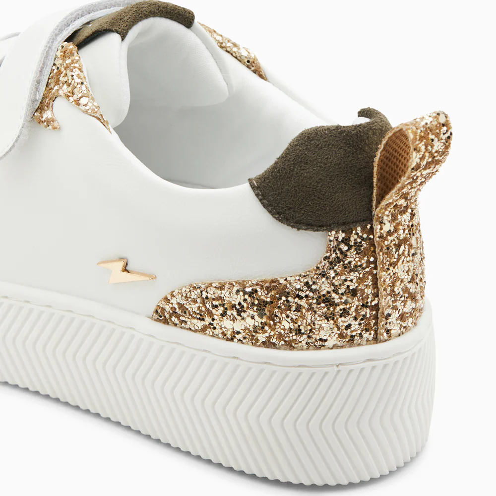 Sneakers-Baskets Eline blanc et or pailleté à scratchs