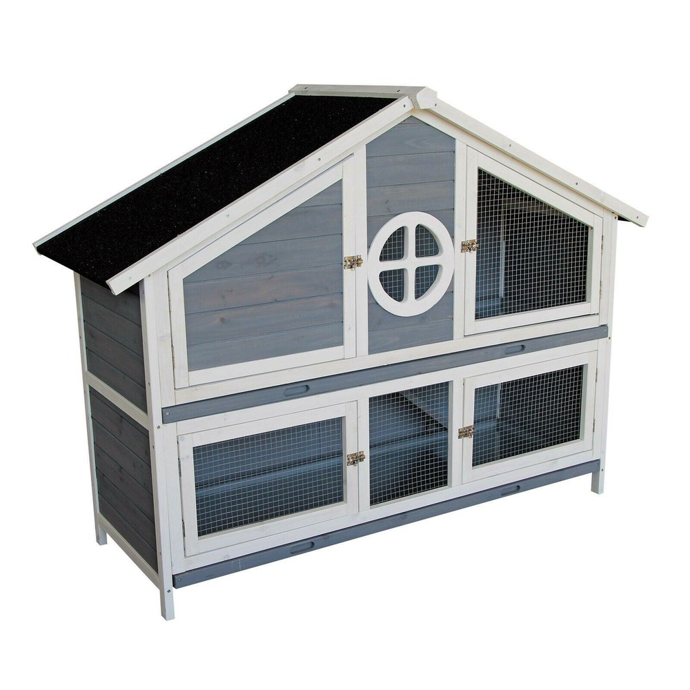 Clapier lapin villa cage rongeurs enclos 133 cm cochon d’inde abri petits animaux luxe gris