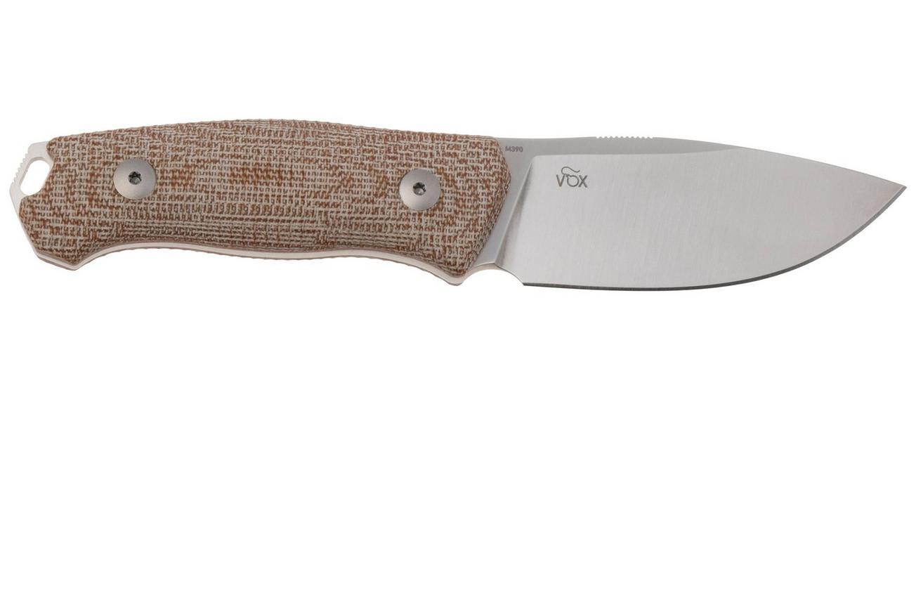 MKM Small Lov MK-SL-NC, Satin M390, Natural Canvas Micarta vaststaand mes, Jesper Voxnaes design