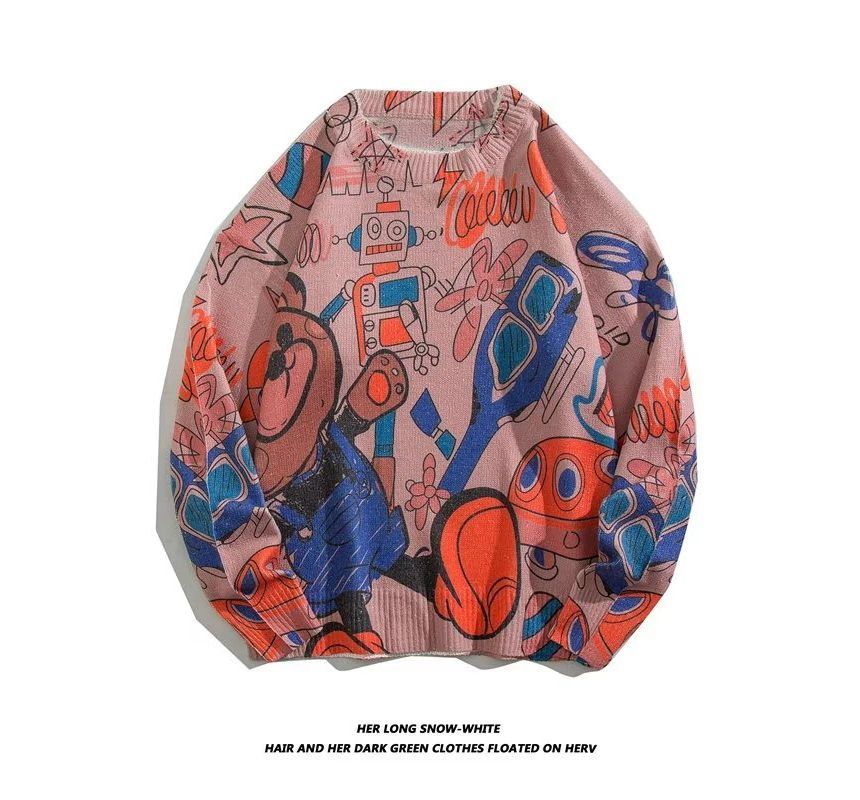 Shineon Studio - Cartoon Print Trui met Ronde Hals