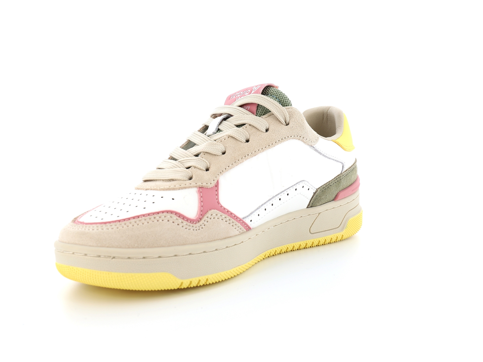 Victoria-8800116 Cuir Blanc-Jaune