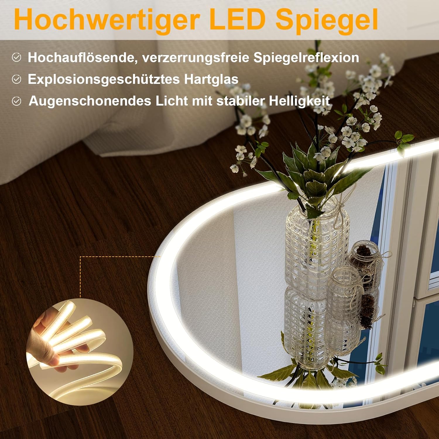 Koonmi 165x60cm LED Ganzkörperspiegel mit Licht - Bogenförmiger Stand und Anlegespiegel - Dimmbar, 3 Farbtemperaturen für Schlafzimmer, Ankleidezimmer