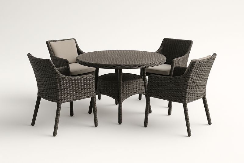 Polyrattan Gartenset Rundtisch mit vier Stühlen Braun/Beige