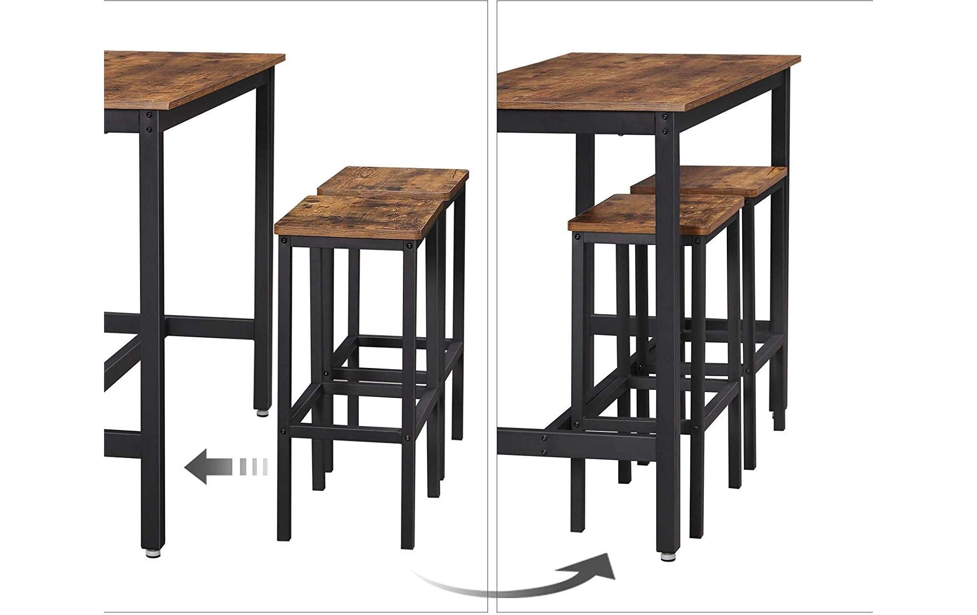 Bartisch mit 2 Hockern 40/120 x 65 cm/90 cm, Braun/Schwarz<br>Bartisch-Set aus Holz und Stahl