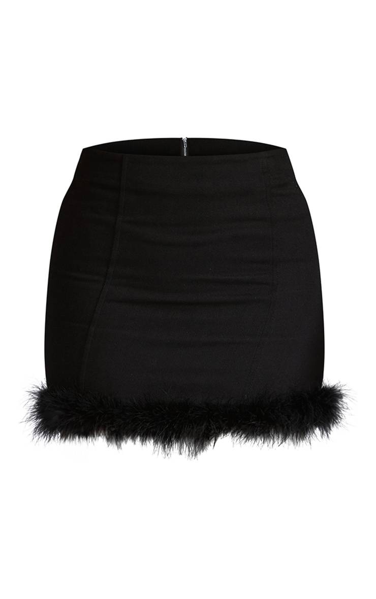 Noir Mini-jupe En Denim Avec Bordure À Plumes