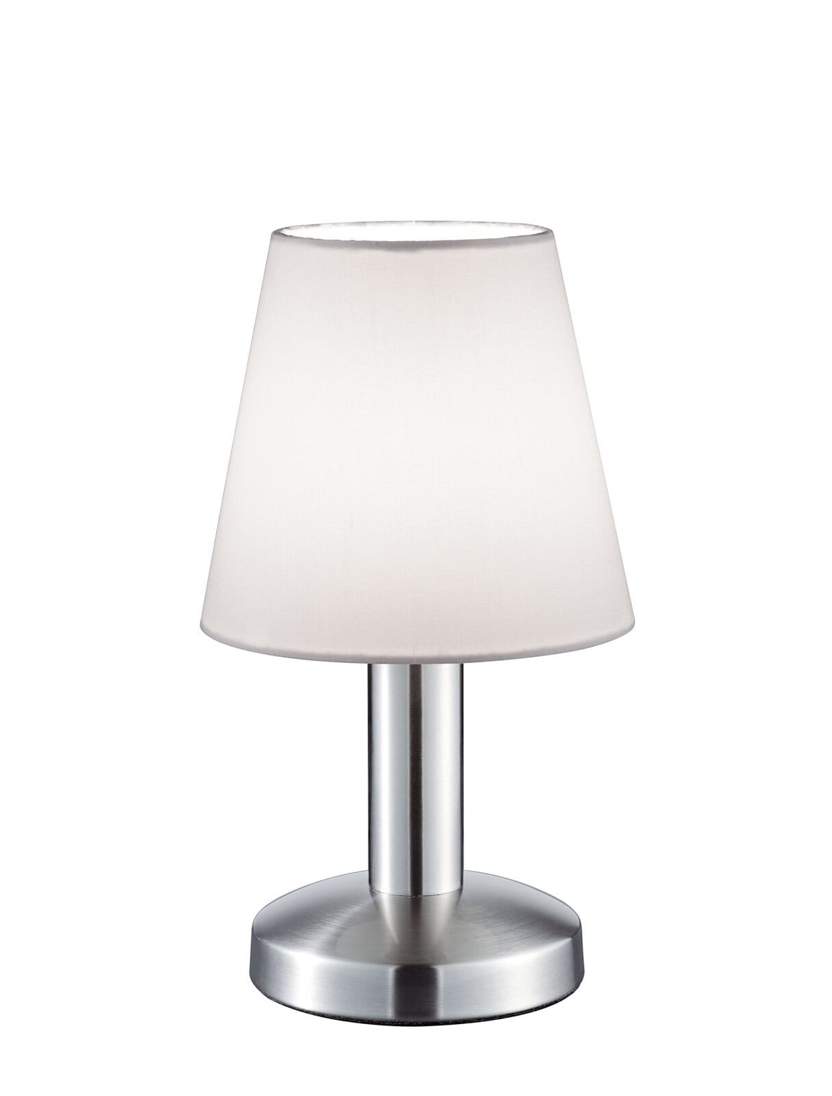 Retrofit Tischlampe Mats nickelfarbig weiß 14cm 24cm Metall Textil