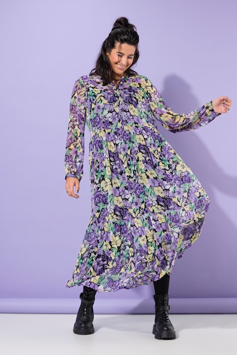 Maxikleid, A-Line, doppellagig, Chiffon, Flower Print