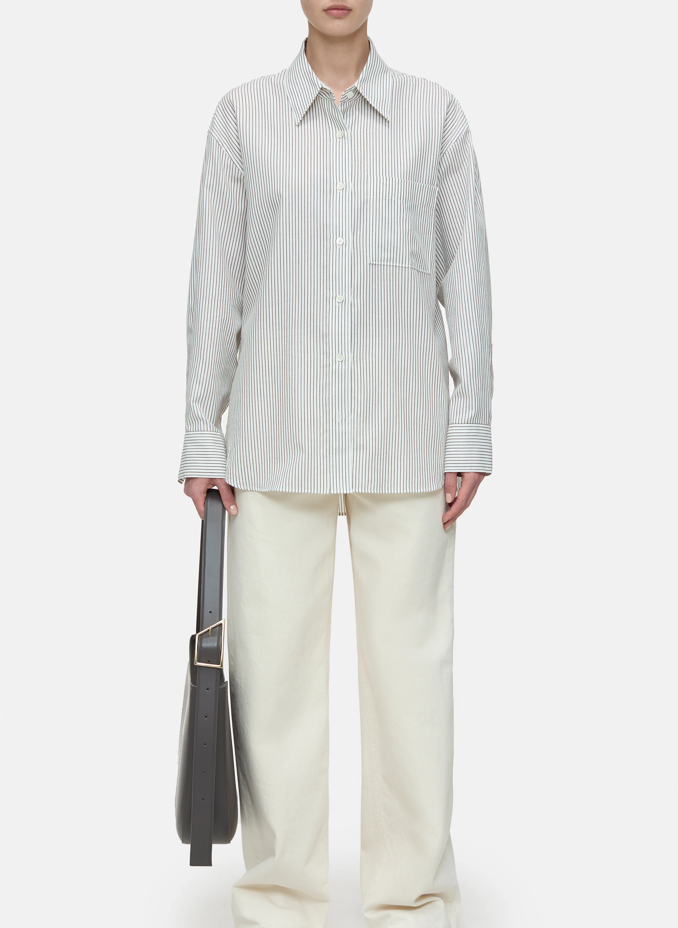 Chemise col classique en coton et en laine mélangée | Beige