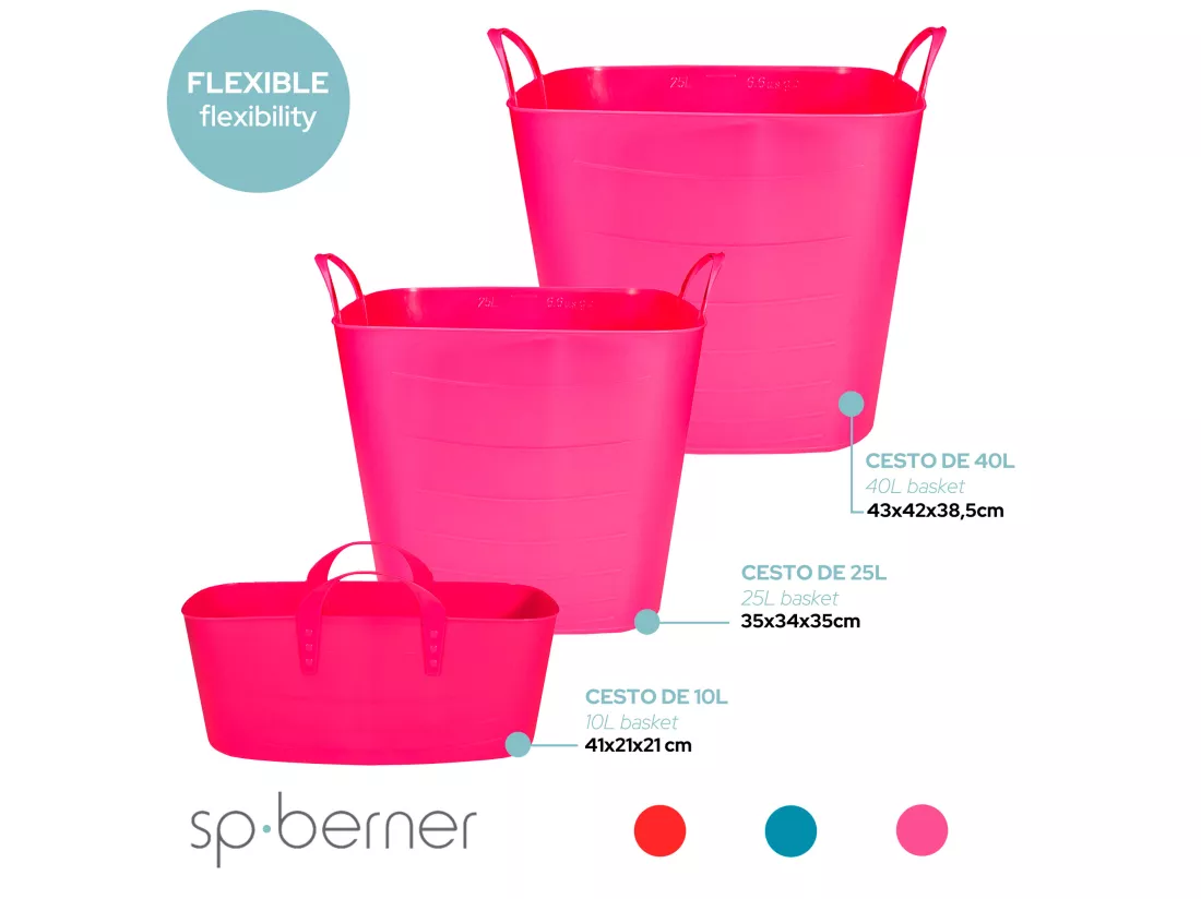 3x paniers à linge 10l + 25l + 40l rose