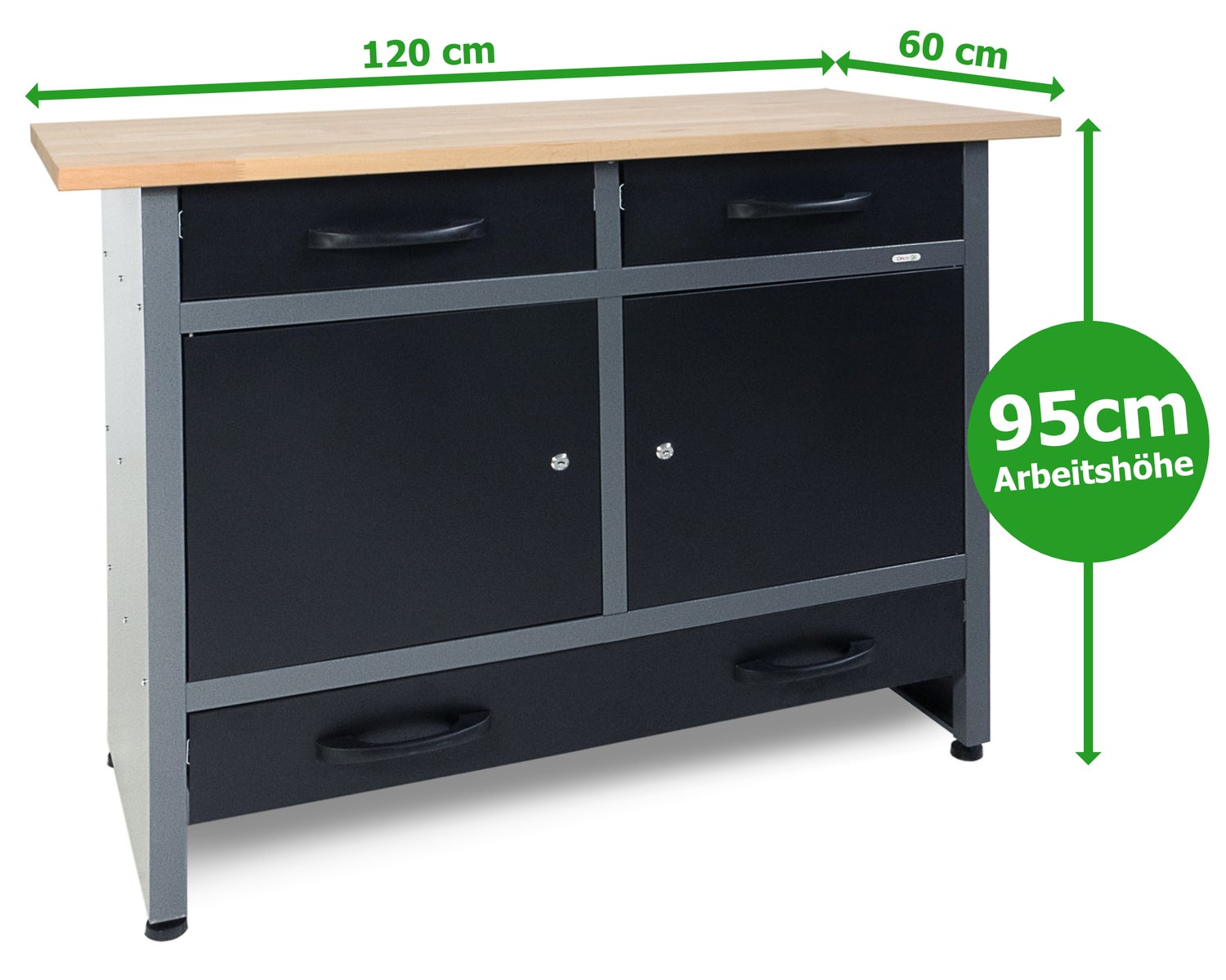 Ondis24 Werkplaatsset Werner Plus 120 cm 2 Kasten, Werkplaatsuitrusting, Werkbank
