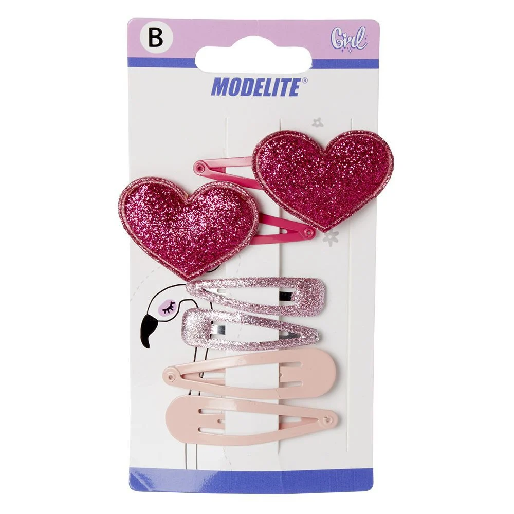 Barrette clic clac coeur et paillettes x6