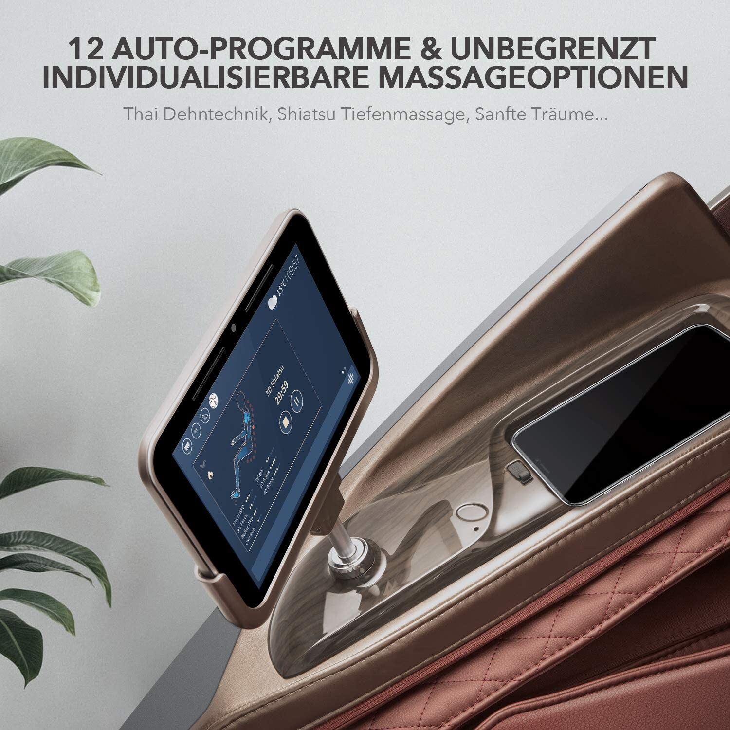 NAIPOMassagesessel mit Aufbauservice Shiatsu Massage Stuhl Zero Gravity für Ganzkörper, mit Heizung, SL Track, Klopfen, Kneten, Luft-Massage-System, Bluetooth 3D Surround Sound Musik - MGC-8900WG