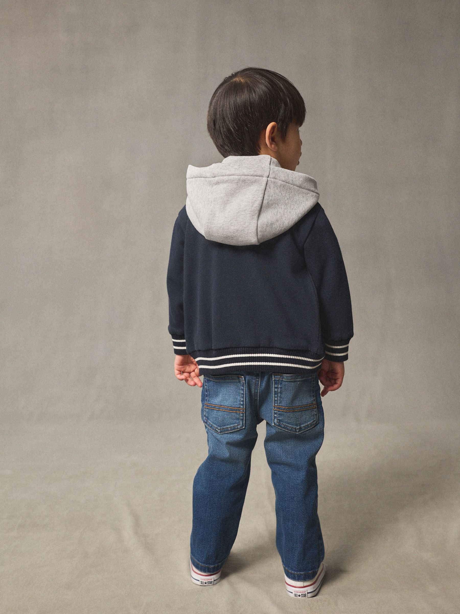 Marineblauw met berenprint - Jersey bomberjack (3mnd -7jr)