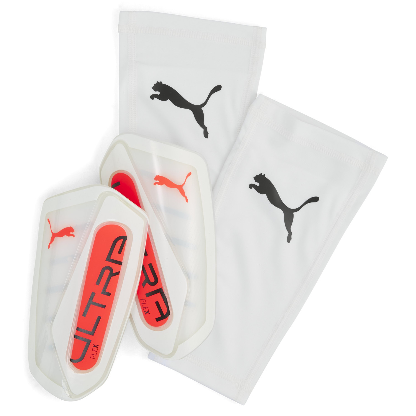 PUMA Ultra Flex Sleeve Scheenbeschermers Wit Rood Zilver