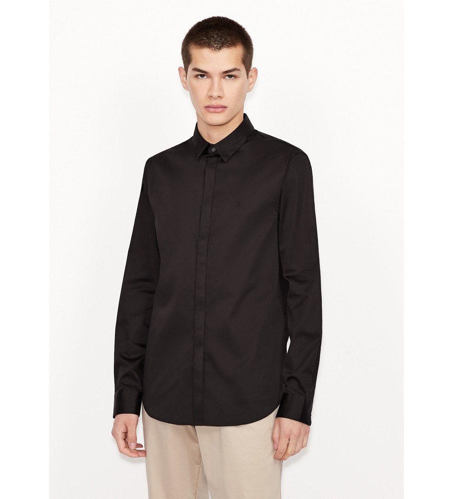 Camisa preta de popeline da Armani Exchange