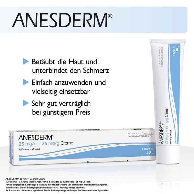 ANESDERM 25 mg/g + 25 mg/g Creme, 30 g