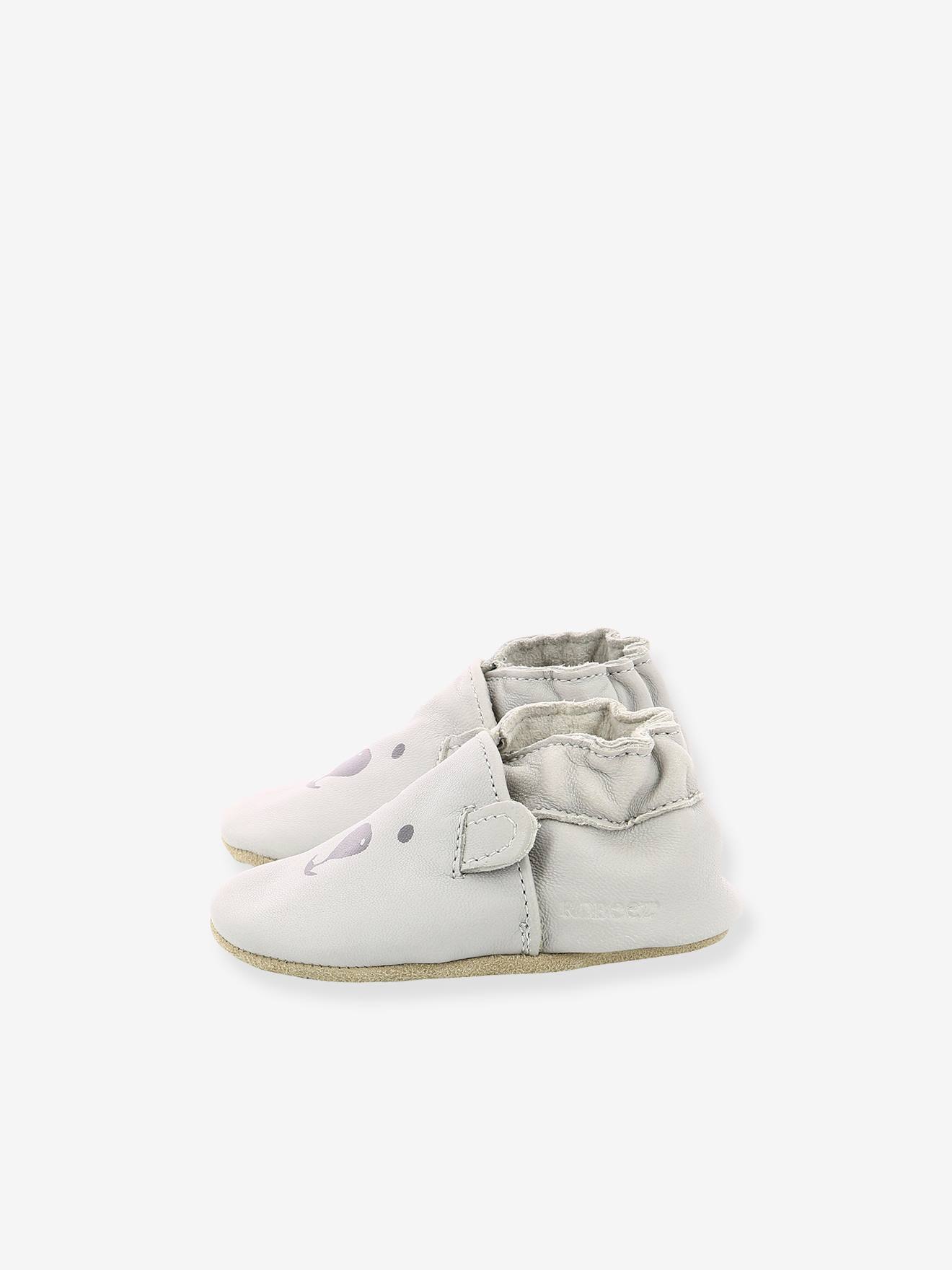 Botinhas Soft Soles Sweety Bear ROBEEZ©, cinza claro liso com estampas