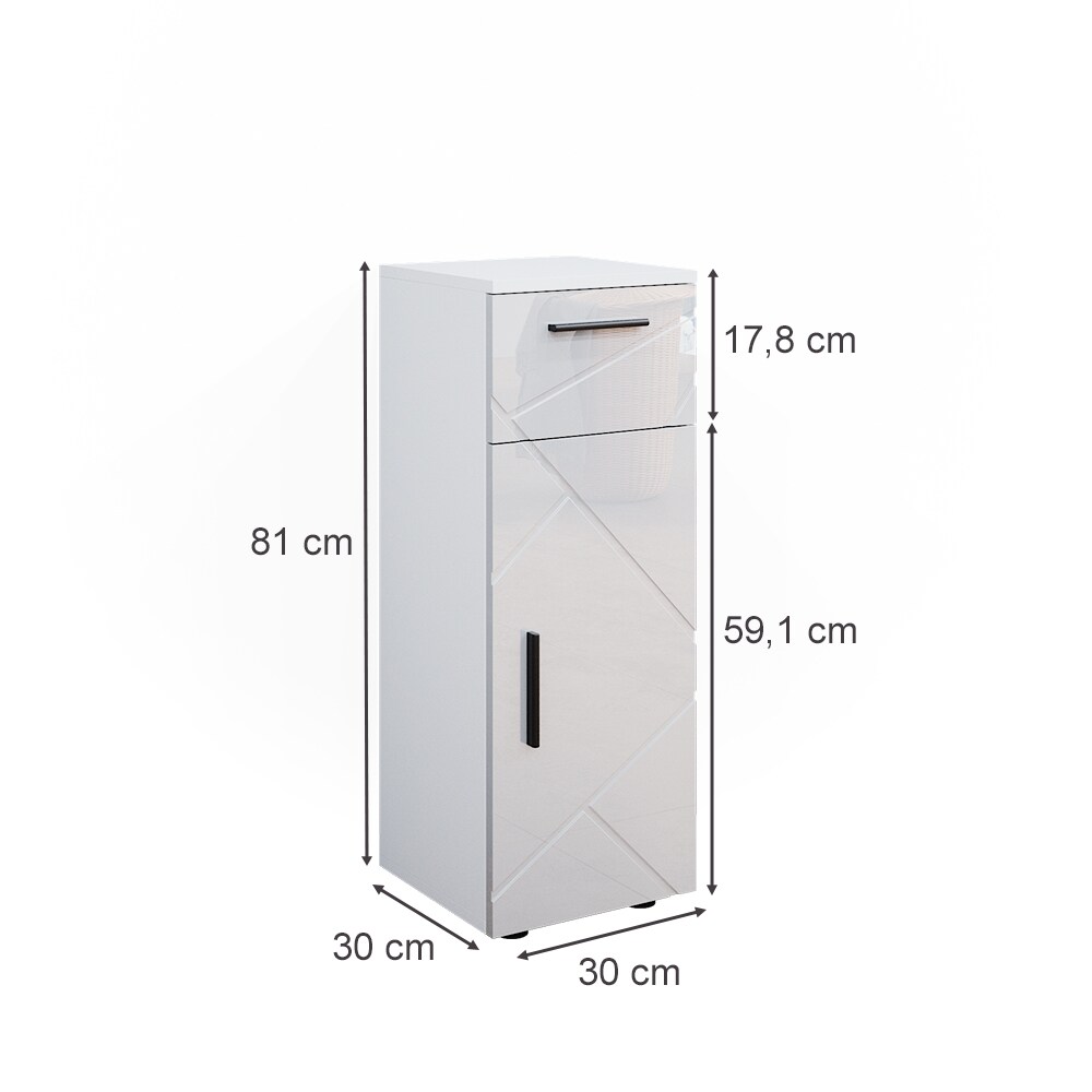 Vicco Midischrank Badschrank Badezimmermöbel Irma Weiß Hochglanz modern 30x81 cm Badezimmer Schrank Badmöbel Schranktür Schrankfach Schrankschublade Ablage Aufbewahrung
