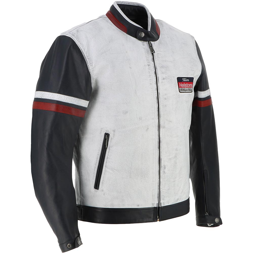 Helstons - Blouson V-Series Cuir Rag Blanc / Bleu / Rouge