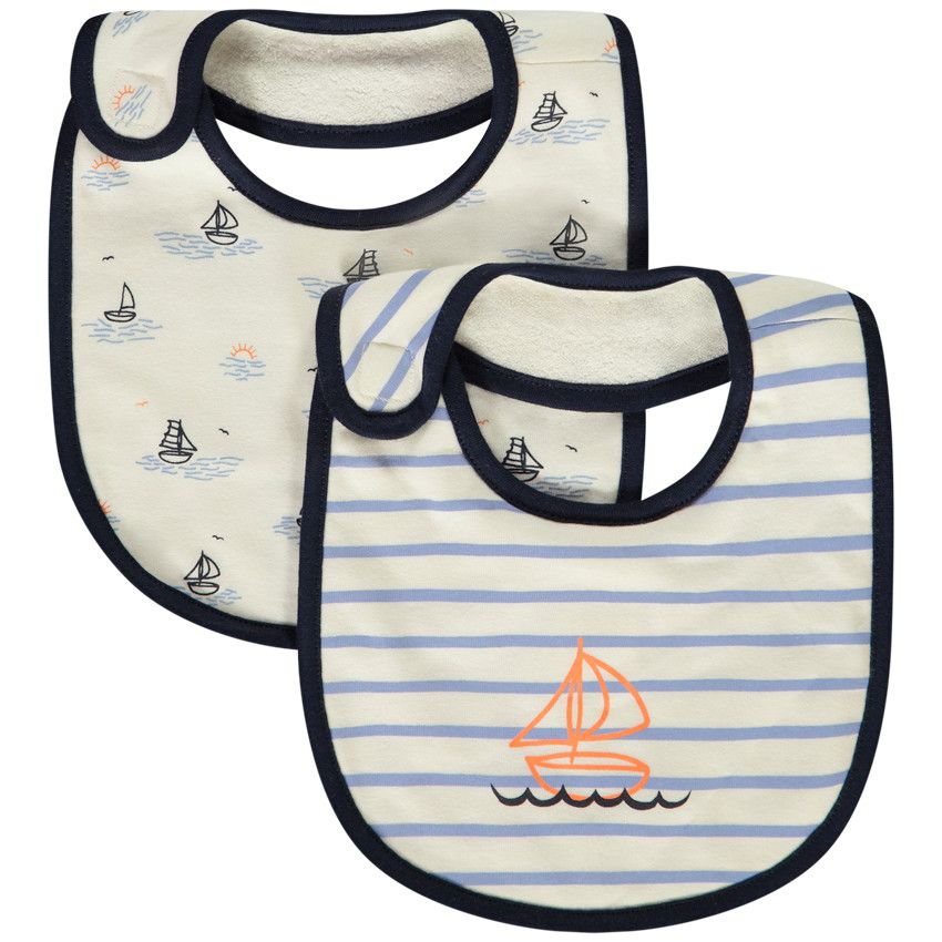Lot de 2 bavoirs motifs bateau pour bébé garçon - Ecru