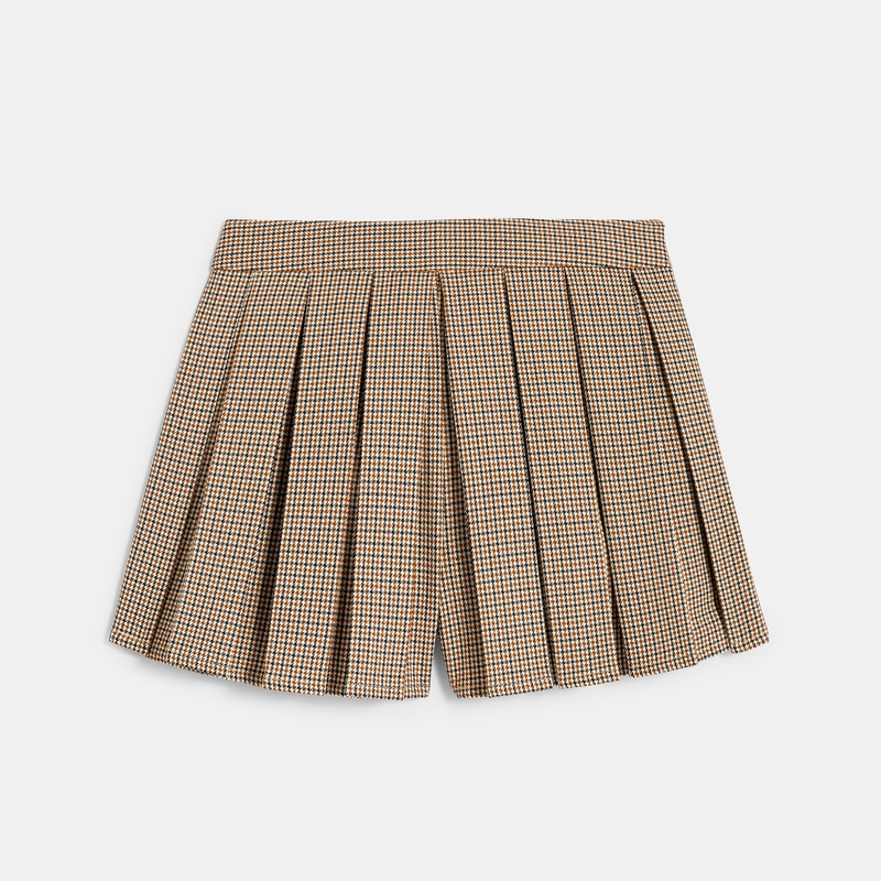 Short plissé à petits carreaux marron fille