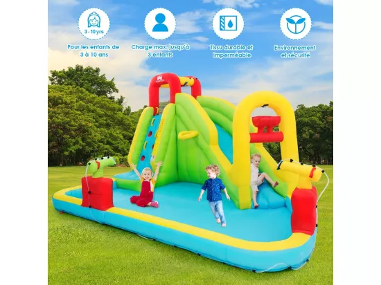 Château Gonflable, Grande Aire de Jeux avec Toboggan Pistolet à Eau Piscine en Tissu Oxford, 400x335x230cm, Multicolore