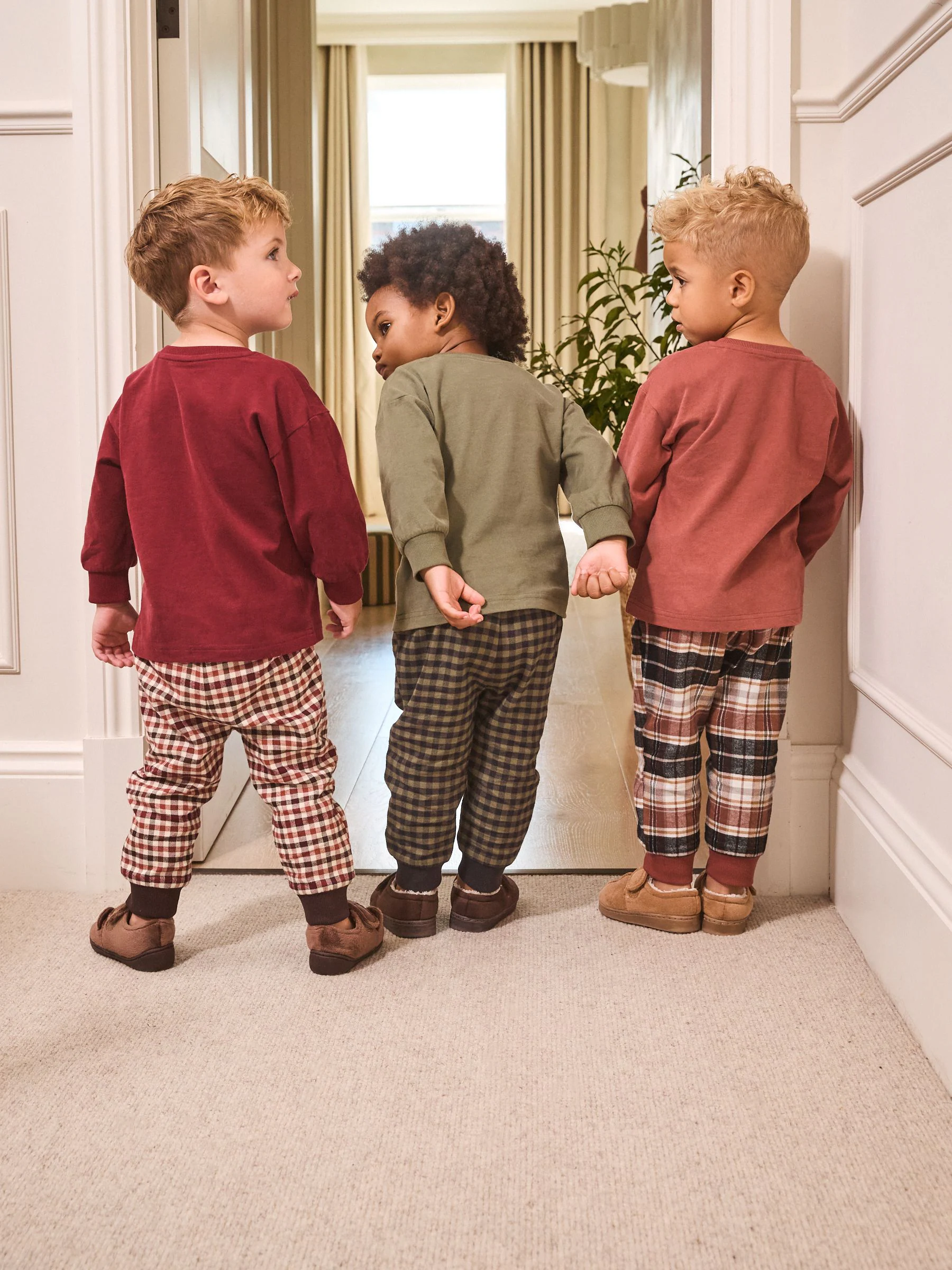 Rood/groen - Pyjama met geweven onderkant 3 Pack (9mths-12yrs)
