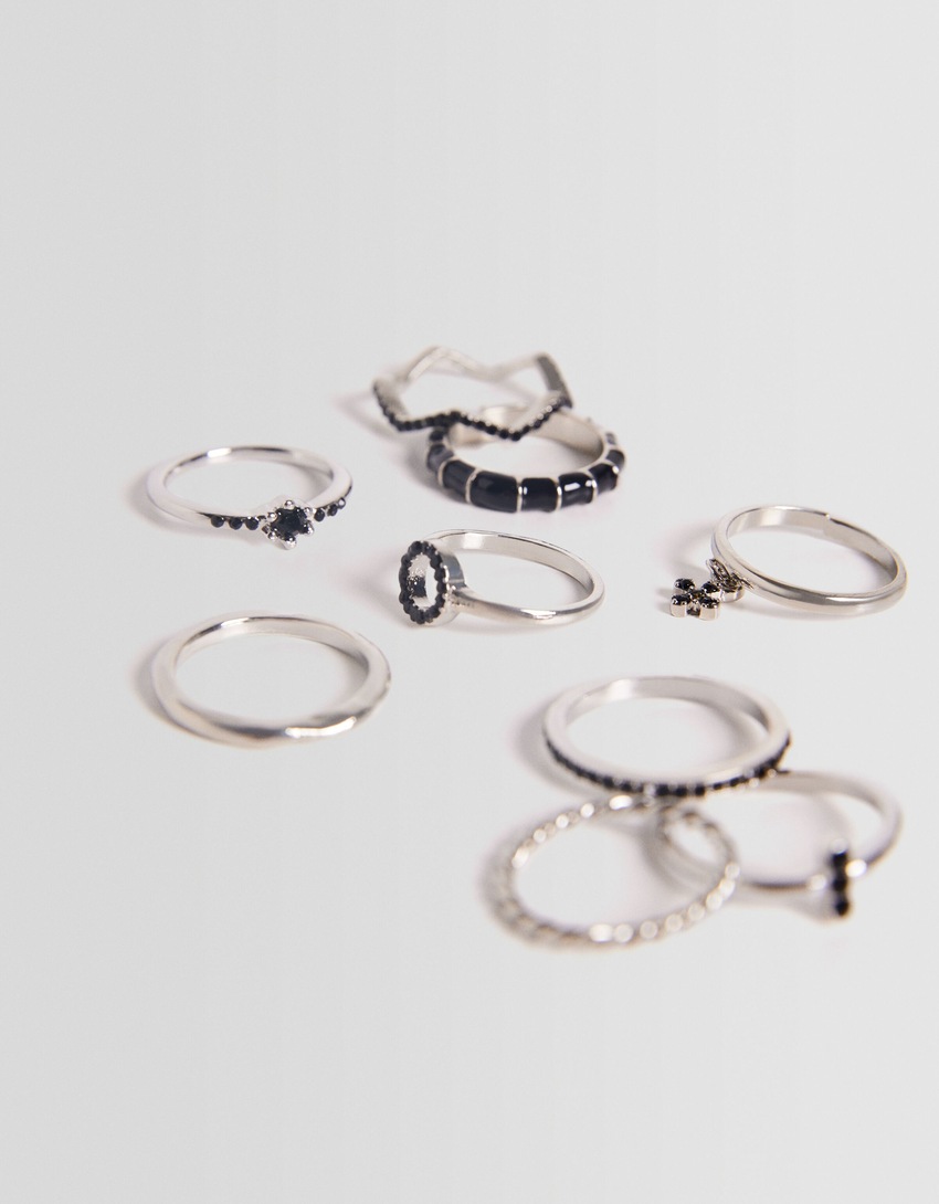 Conjunto de 9 anéis de esmalte