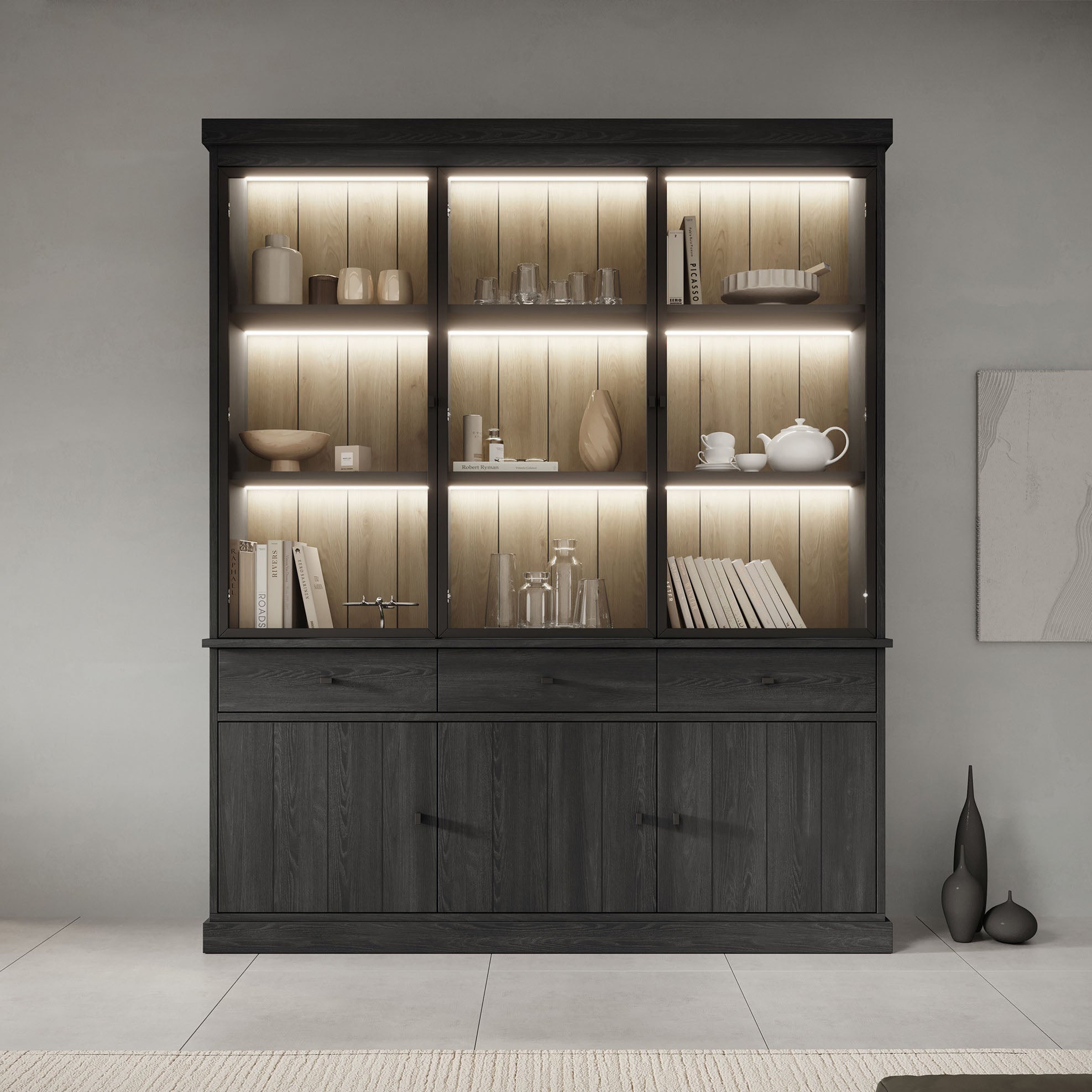 Vince 2 - Buffetkast - Zwart - 182x40x220 cm