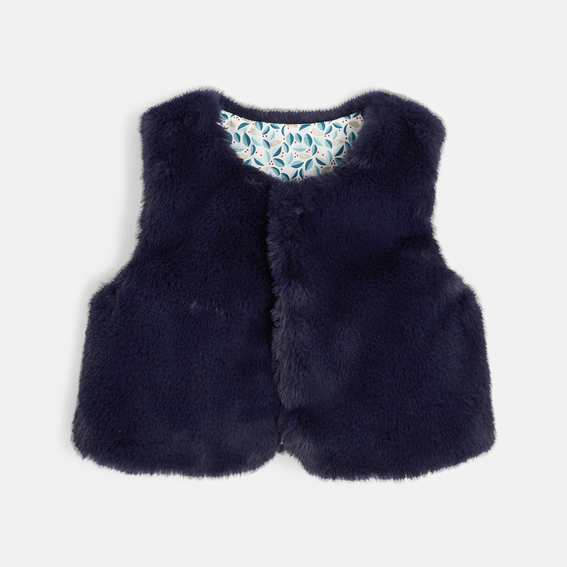 Gilet réversible fourrure et print hérissons bleu bébé fille