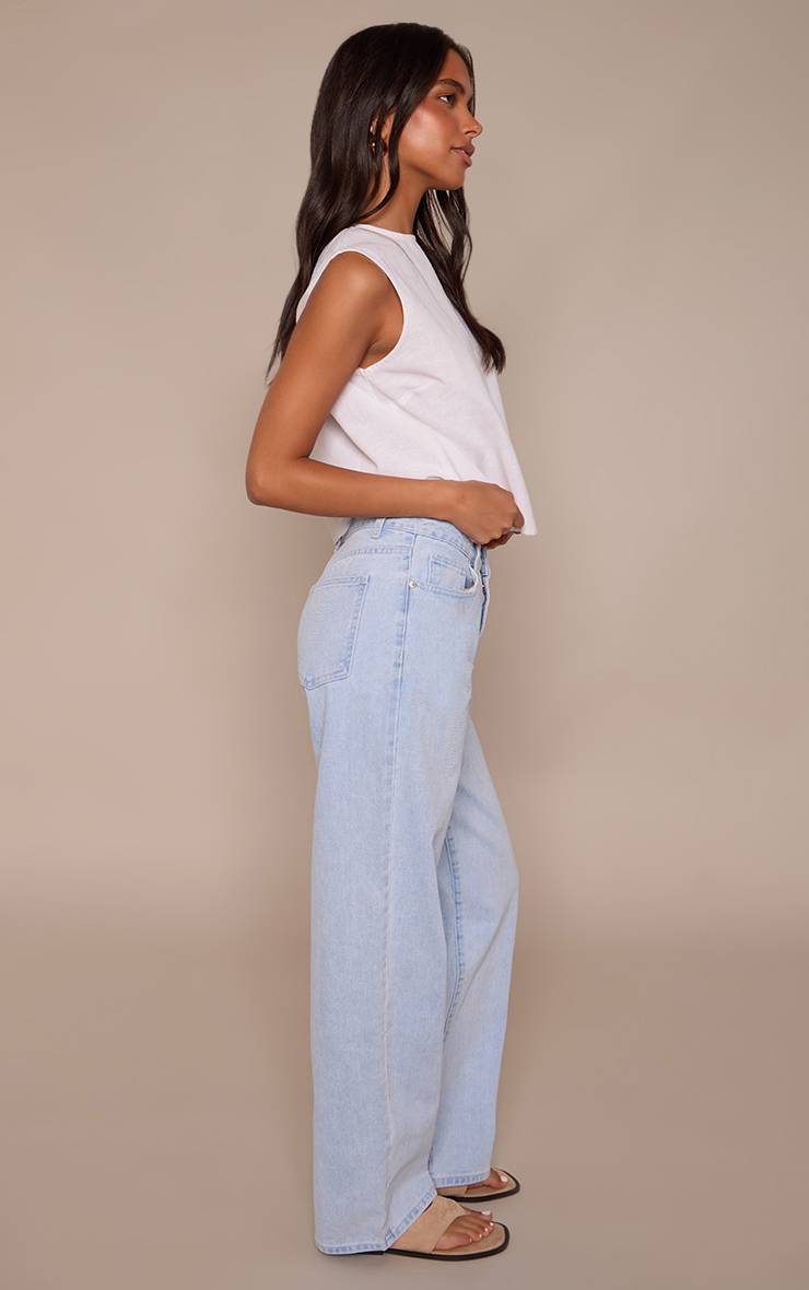 Bleu Clair Jean Droit Taille Haute