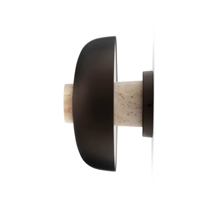 Audo - Reverse LED Wandleuchte, Ø 24 x H 15,5 cm, Messing brüniert / Travertin-Stein