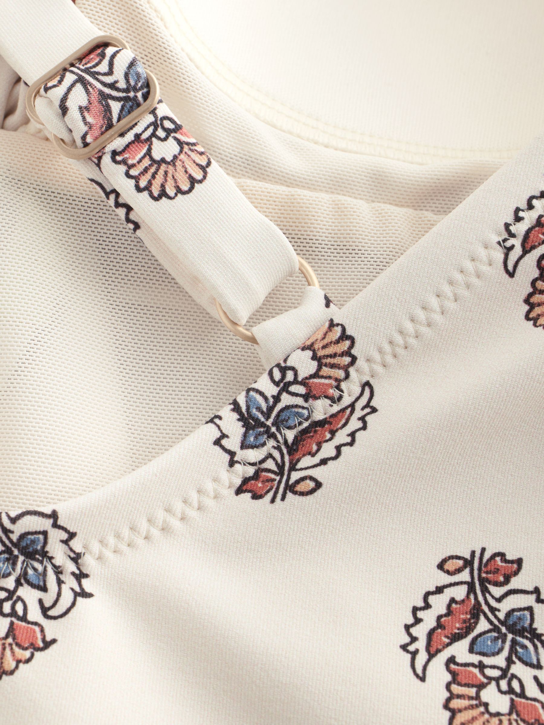 Crème Woodblock - Twist Front Tummy Control Badpak met print