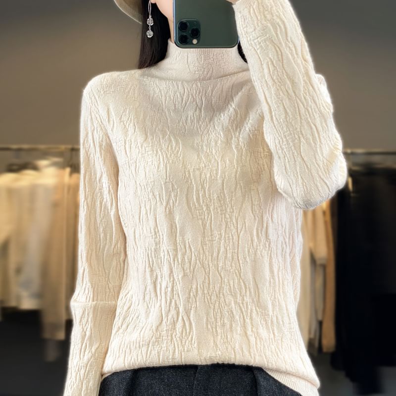 Weelop - Effen gebreide top met lange mouwen en mockneck