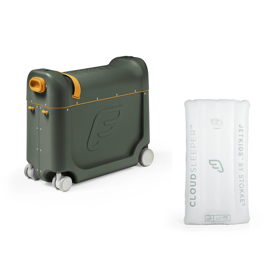 JETKIDS™ BY STOKKE® Aufsitzkoffer BedBox™ Golden Olive und Matratze CloudSleeper™ weiß