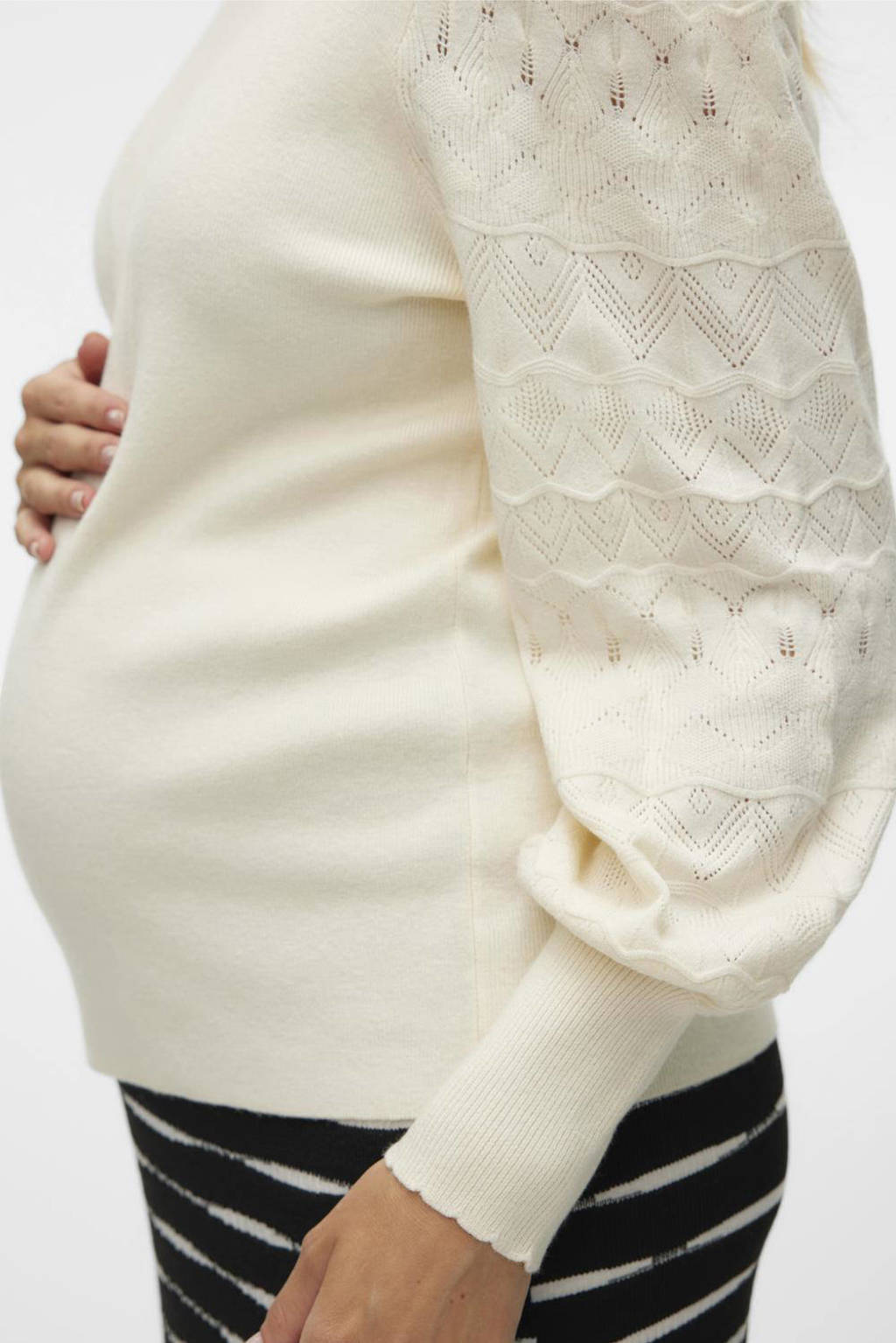 VERO MODA MATERNITY fijn gebreide zwangerschapstrui VMMLIMONE ecru