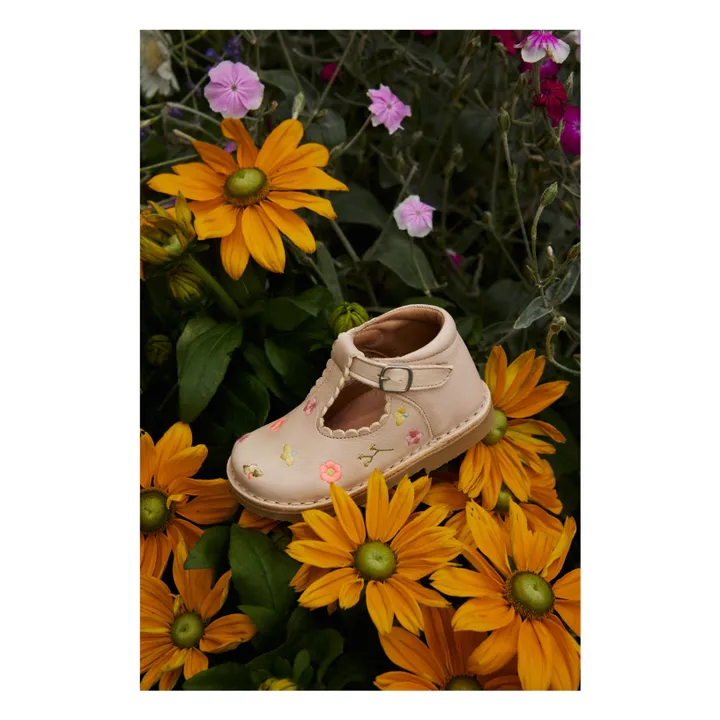 Petit Nord Babies T-Bar Brodées Fleurs - Collection Uniqua | Crème