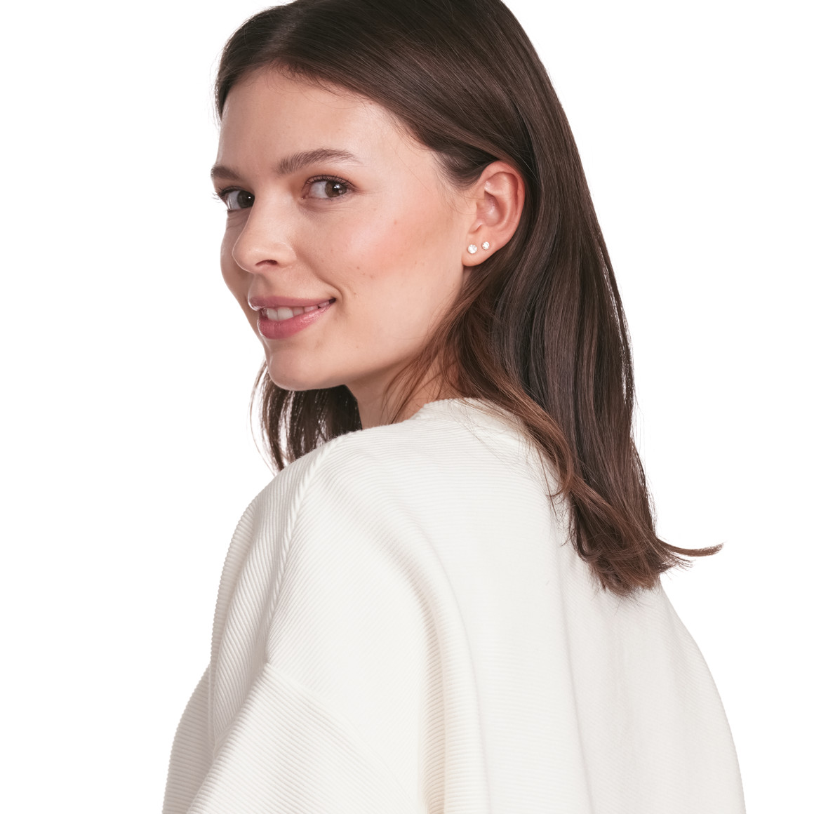Gina Collection Damen Sweatshirt mit Rippstruktur weiss
