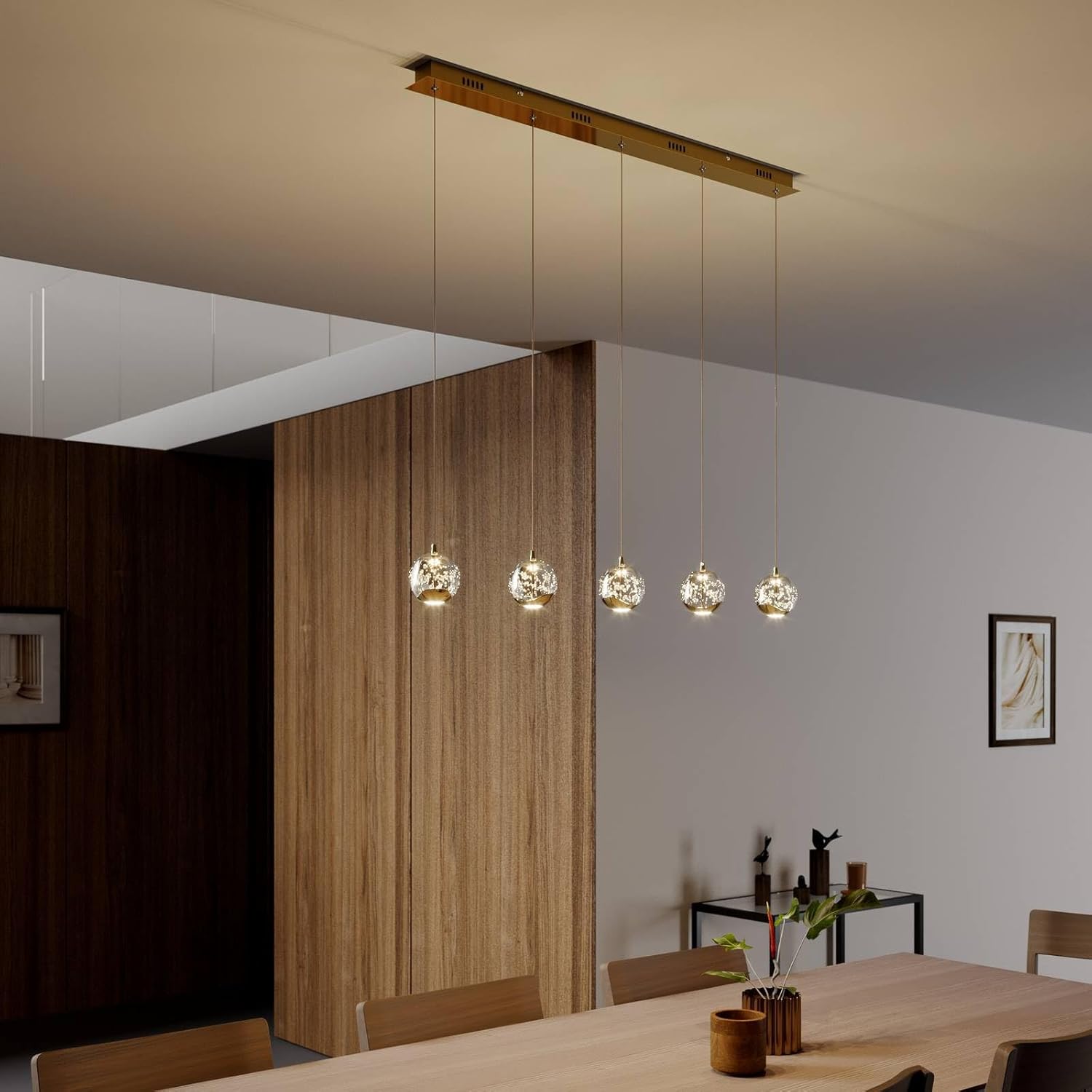 Lucande LED Esstisch Pendelleuchte Glas gold, Hängeleuchte Esszimmer 5x 5W Hängelampe Wohnzimmer Esszimmerlampe Küchenlampe