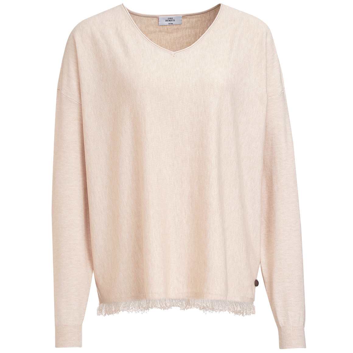 Gina Benotti Damen Strickpullover mit Fransen am Saum creme