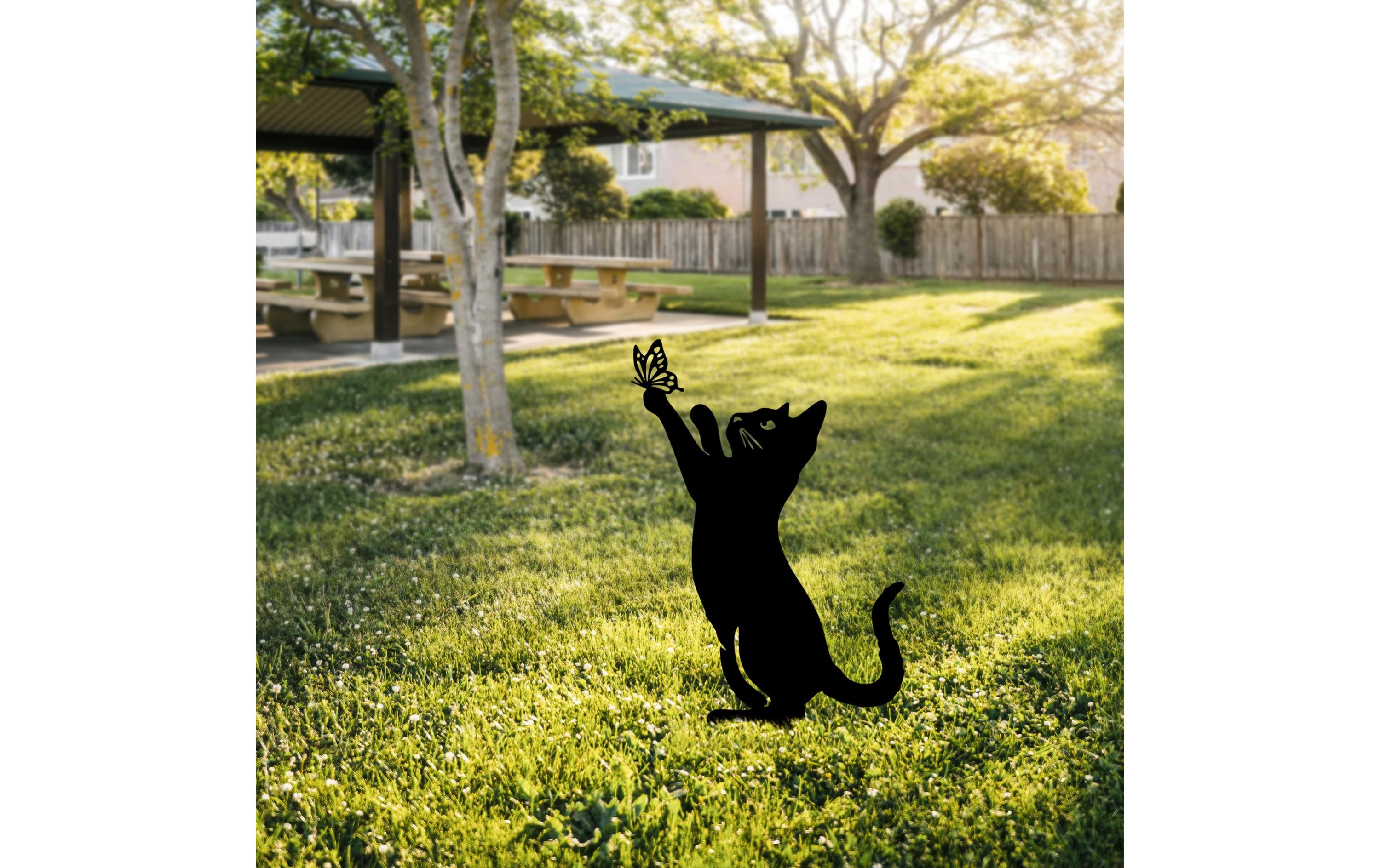 Gartenstecker Katze mit Schmeterling 49 x 24 cmGartendekoration