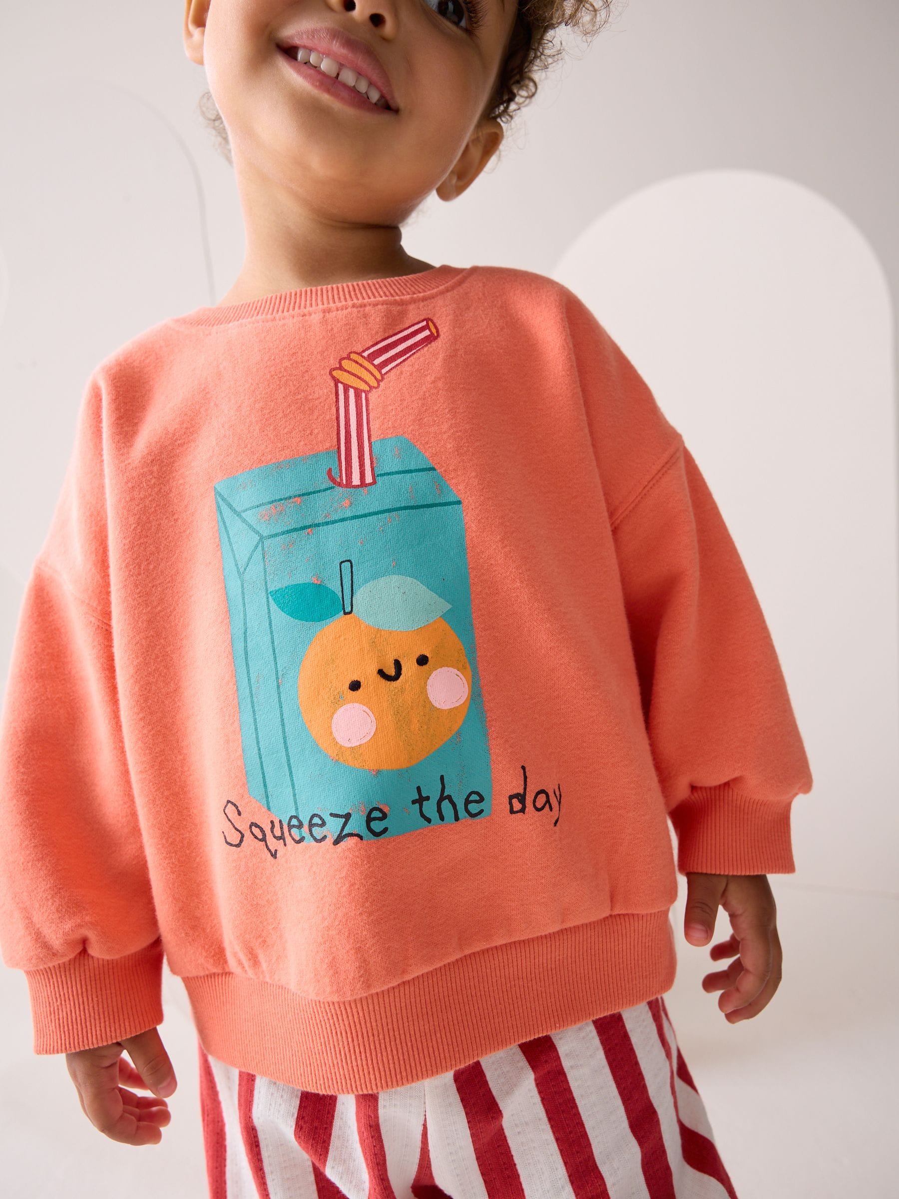 Oranje 'Squeeze the Day' - Set van sweatshirt en broek met wijde pijpen (3mnd -7jr)