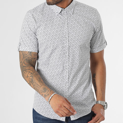 Chemise Manches Courtes Floral Blanc Noir