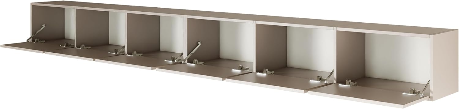 Selsey TV Lowboard Hängend Kaschmir 300 cm Minimalistisches Design mit Push-to-Open 16 mm Laminierte Spanplatten 6 Klappen Platzsparend Ideal für Wohnzimmer Matte Oberfläche Made in Europa