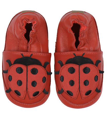 Melton Leder-Krabbelschuhe - Marienkäfer - Pompeian Red