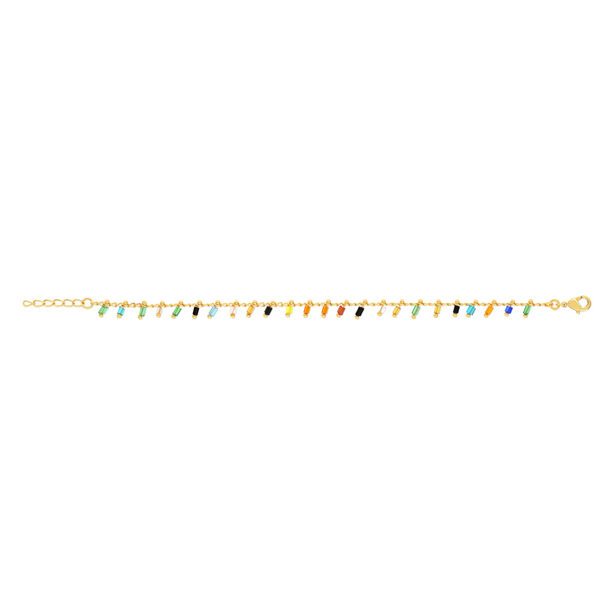 Bracelet plaqué or pampilles cristal multicolores 16 à 18 cm
