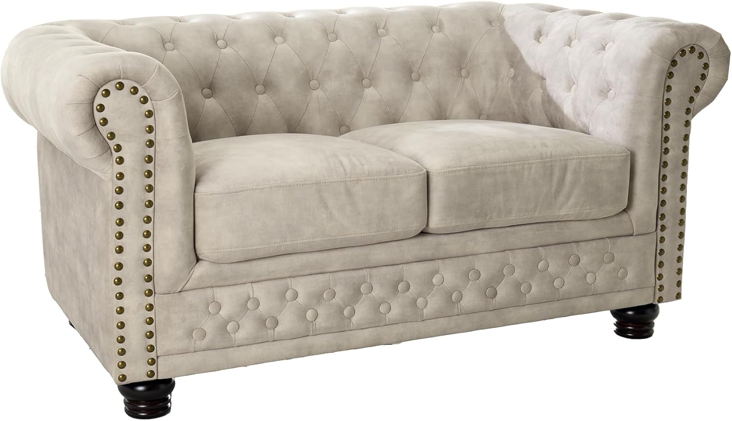 Riess Ambiente Chesterfield 2er Sofa 150cm Samt Champagner beige 2-Sitzer mit Knopfheftung und Federkern Couch Polstersofa Polstercouch Samtsofa Samtcouch