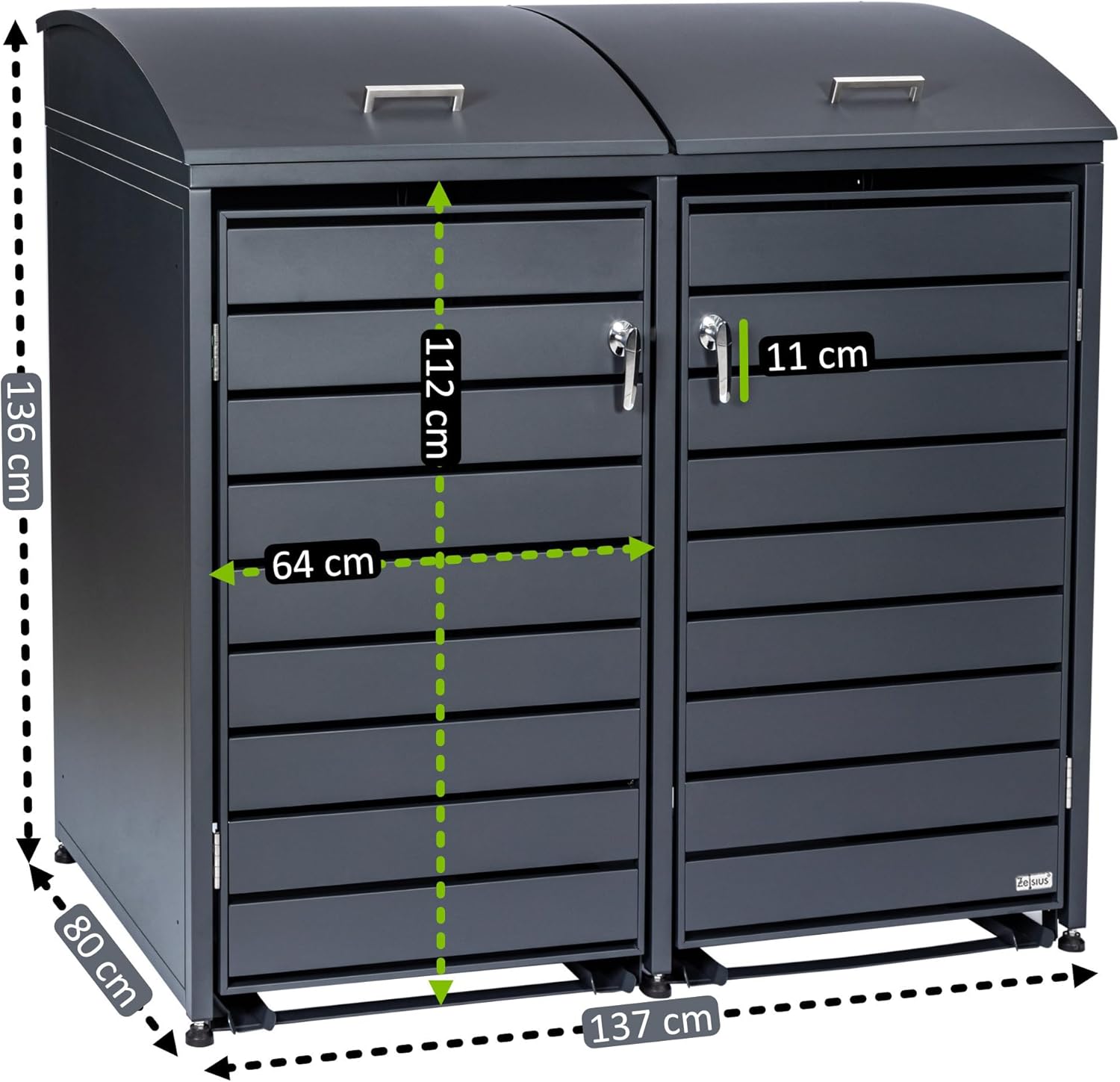 Zelsius Mülltonnenbox 2er Mülltonne mit abgerundetem Deckel | 120-240 Liter | Anthrazit RAL7016 | inkl. Erweiterungsmöglichkeiten | Mülltonnenhäusschen, Mülleimerboxen, 2 Tonnen, Aufbewahrungsbox