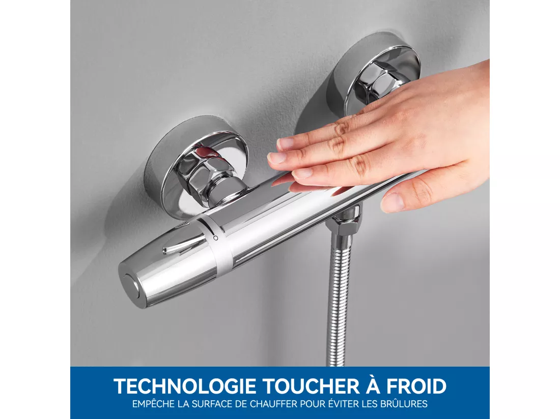 Auralum Max Mitigeur de Douche Thermostatique à Fixation Murale Anti-brûlure, Robinet d'Eau Chaude/Froide,Température Constante de 38°,Chromé