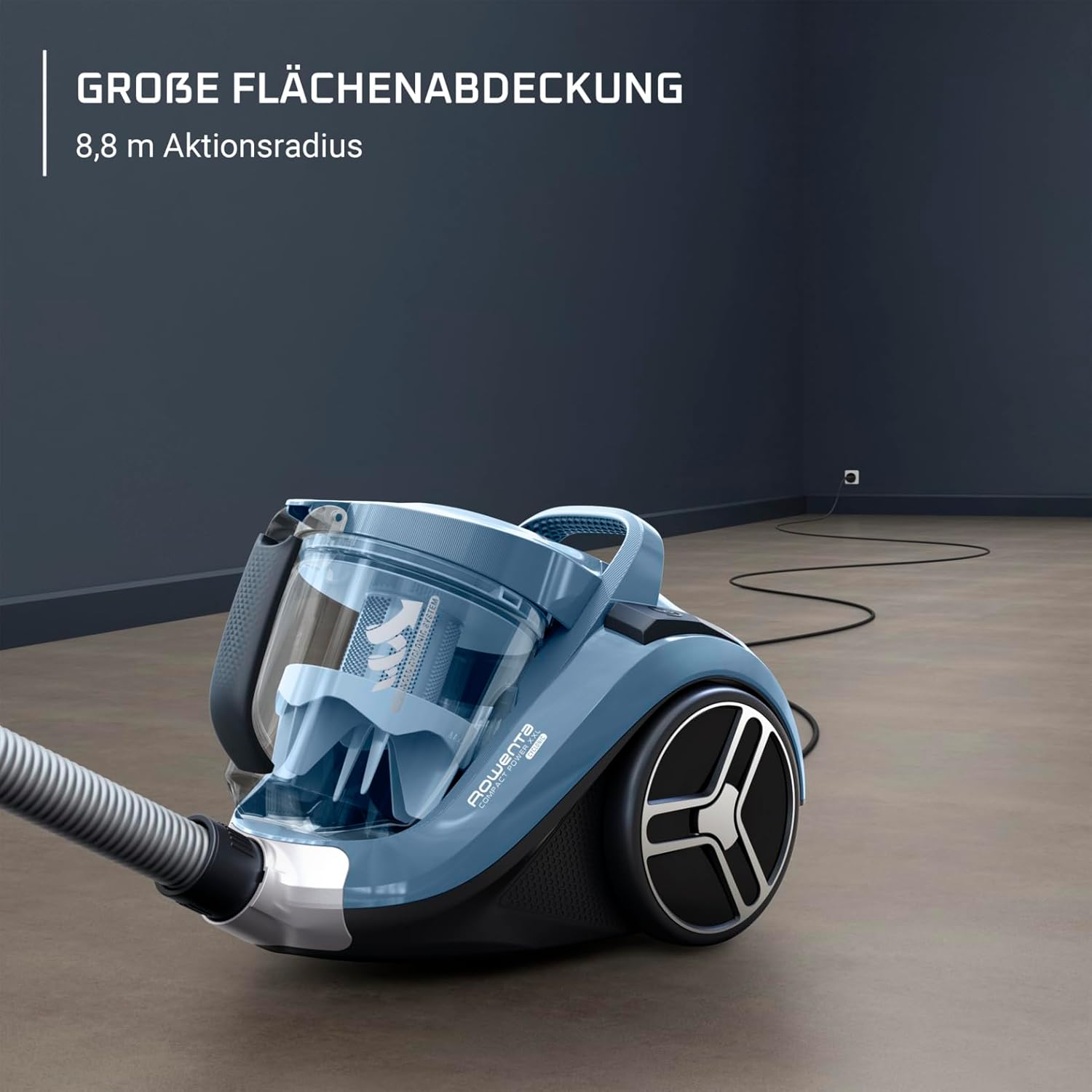 Rowenta Compact Power XXL Bodenstaubsauger 2,5 Liter-Fassungsvermögen, kompaktes Design, EffiTech Motor, einfach zu entleeren, Staubsauger starke Saugleistung, 6,2-Meter-Netzkabel, blau, RO4871EA